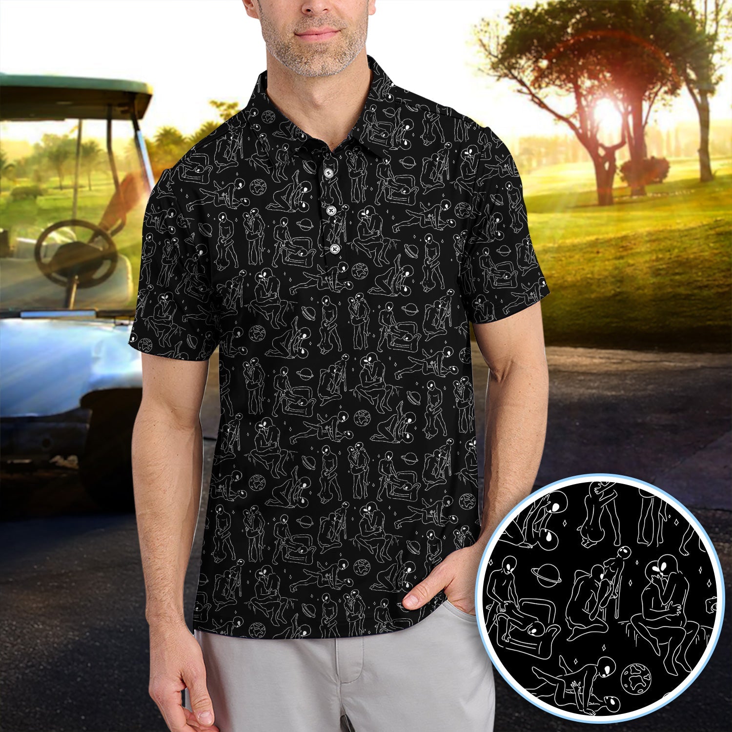 Minimalist Line Art Human Pattern Golf Polos, Funny Golf Shirt For Men, Crazy Golf Gift For Golfer