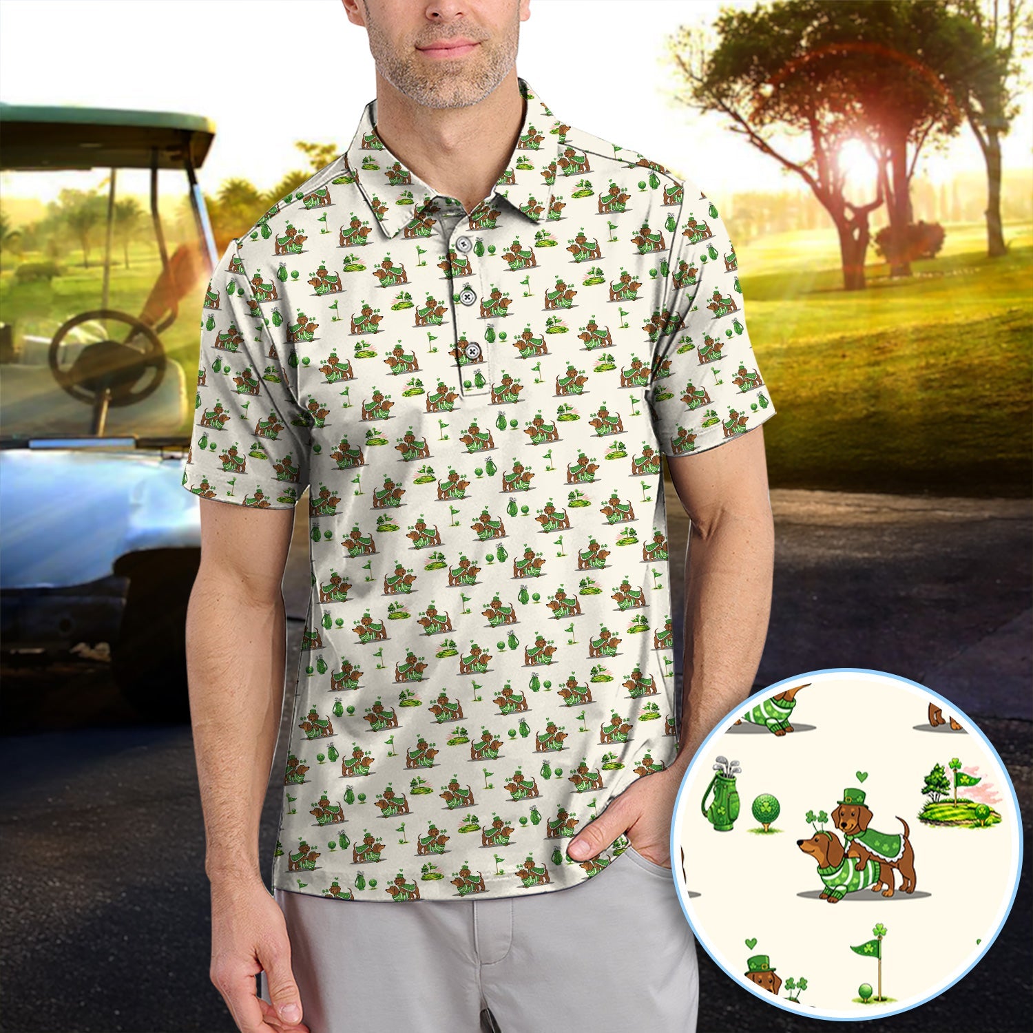 St Patrick’s Day Dachshund Patrick Golf Shirt, Wiener Dog Golf Polos For Men, Golf Gift For Golfer