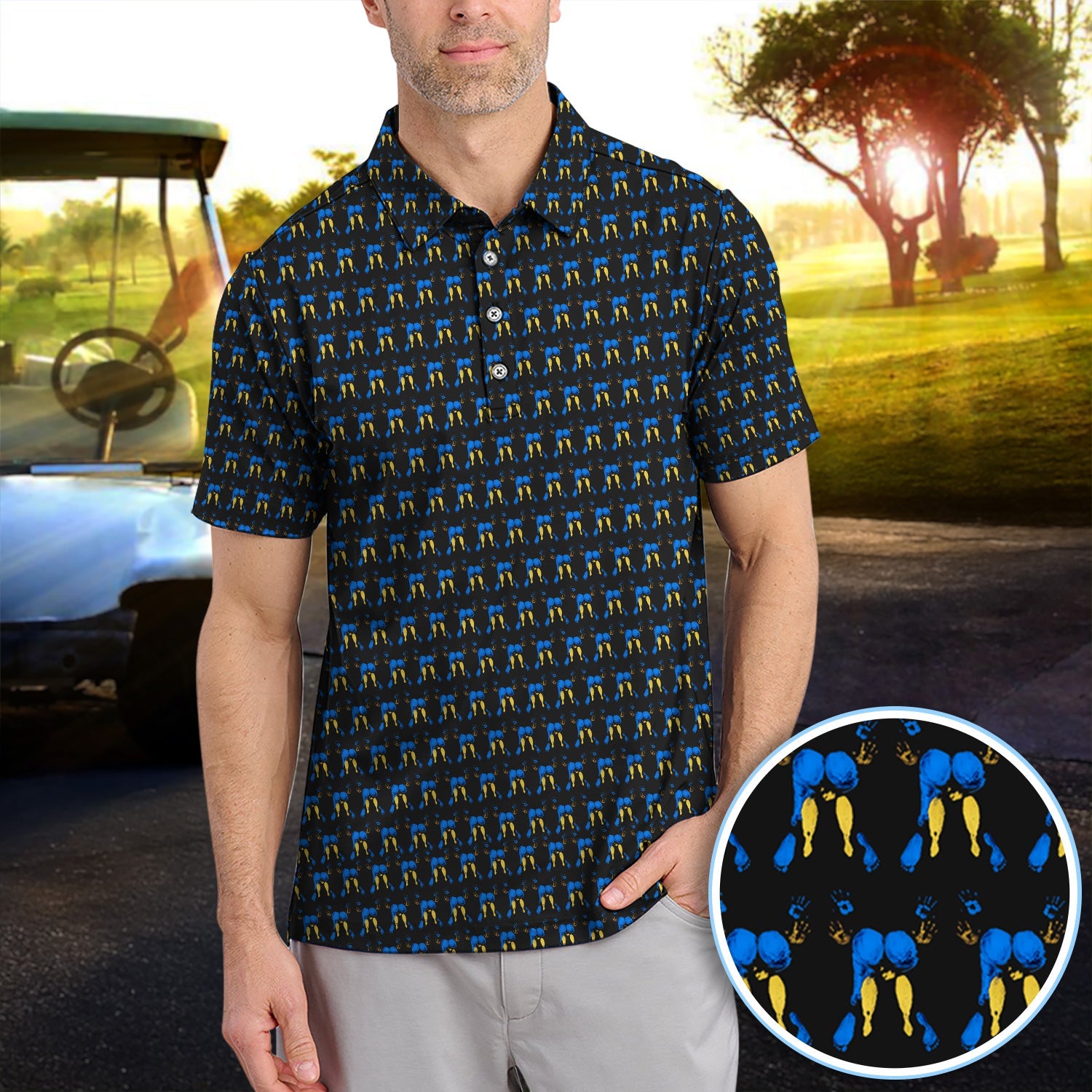Abstract Footprint Pattern Golf Polos, Sexy Golf Shirt For Golfer, Golf Gift For Men