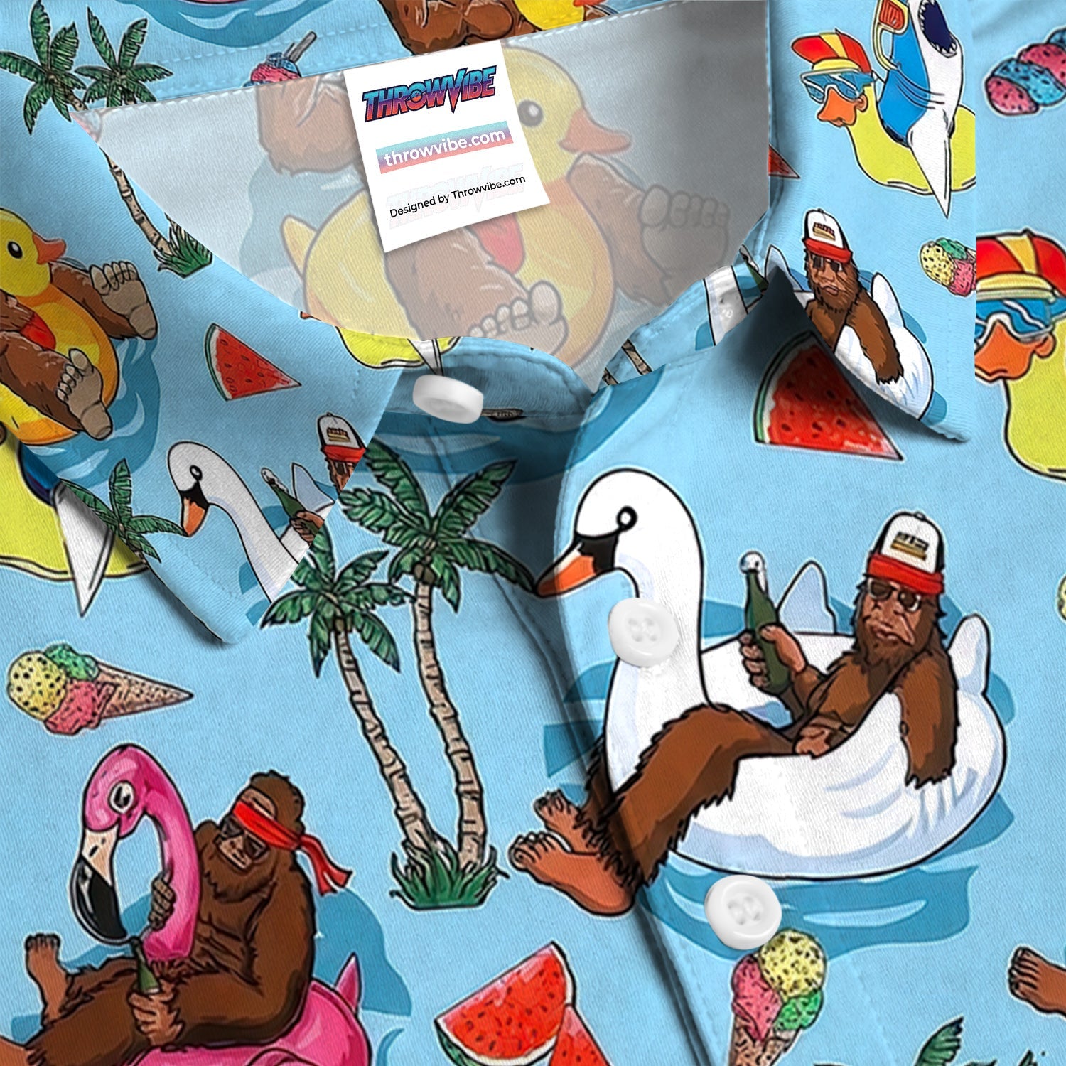 Bigfoot Pool Party Tropical Pattern Golf Shirt, Sasquatch Float Summer Golf Shirt For Men, Golfer Gift