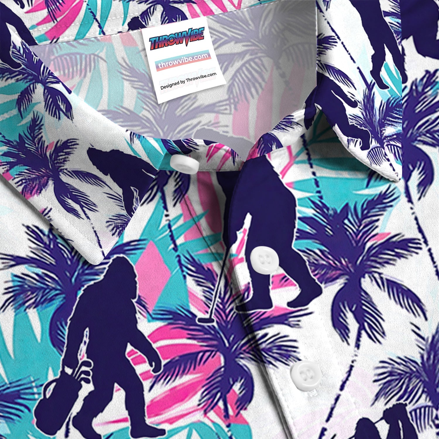 Funny Bigfoot Golfer Tropical Pattern Golf Shirt, Sasquatch Palm Golf Shirt For Men, Golfer Gift