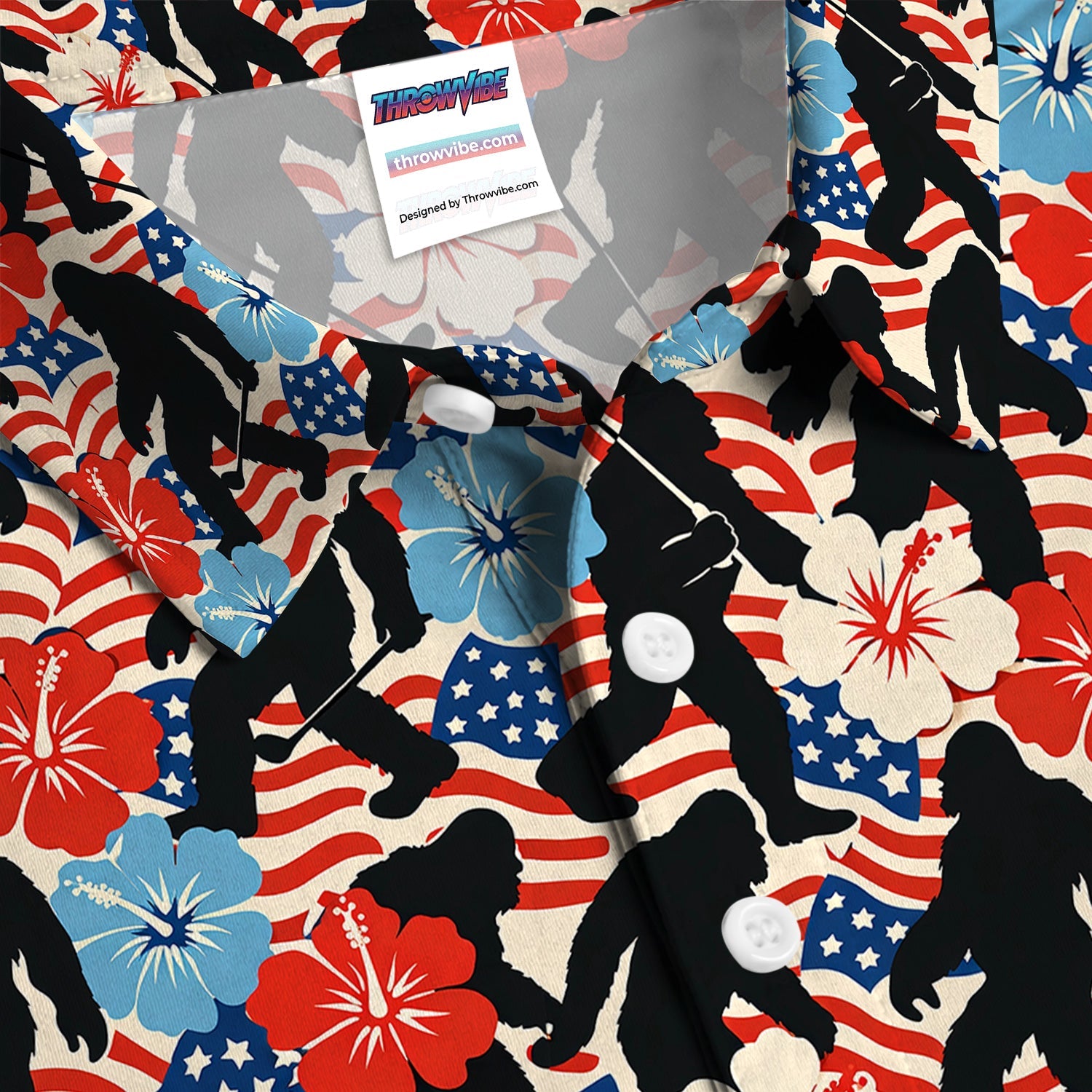 Patriotic Bigfoot USA Flag Floral Golf Pattern Shirt, Sasquatch Golf Shirt For Men, 4th Of July Golfer Gift
