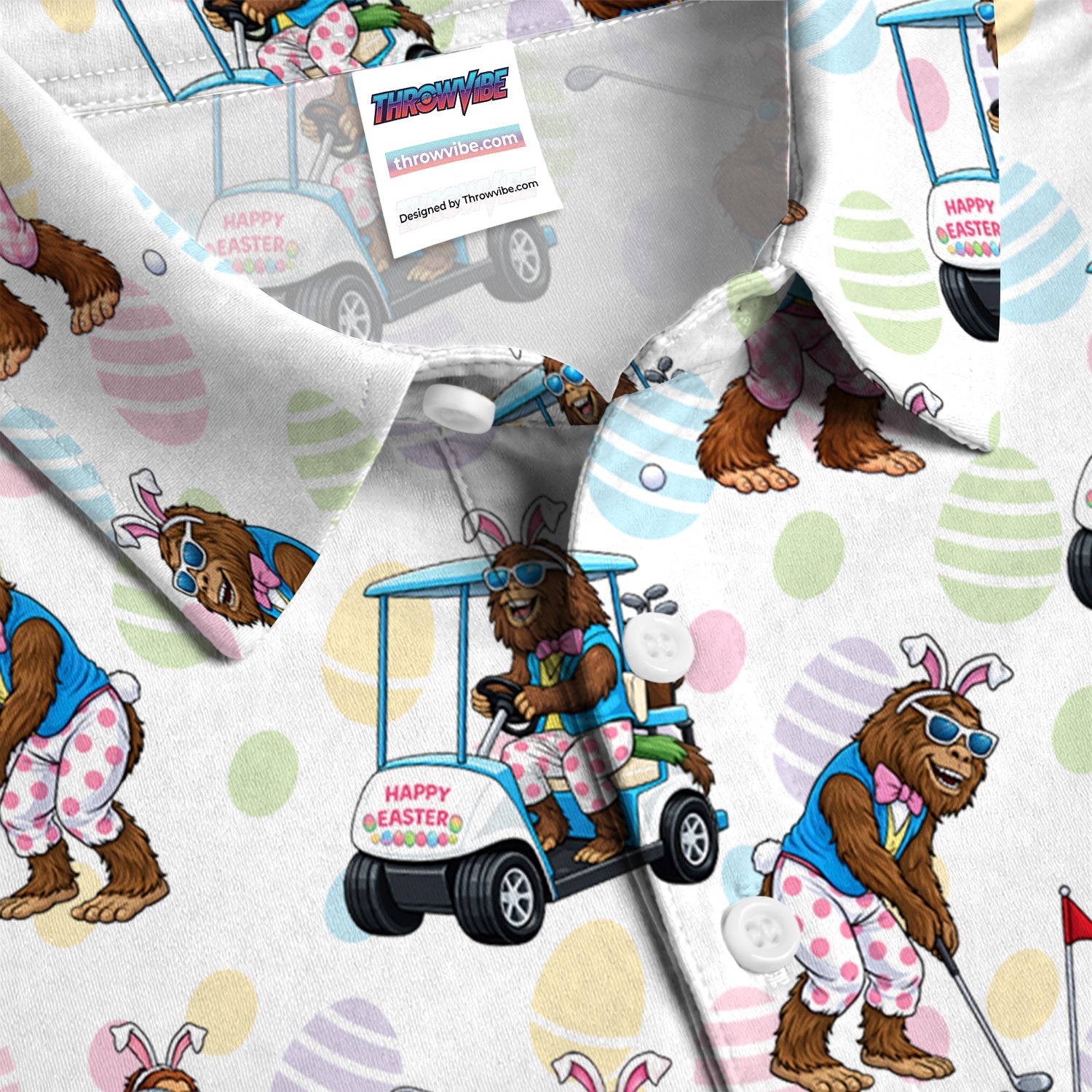 Funny Easter Bigfoot Golf Polo Shirt, Bunny Sasquatch Golfer Shirt, Unique Golf Gift for Men