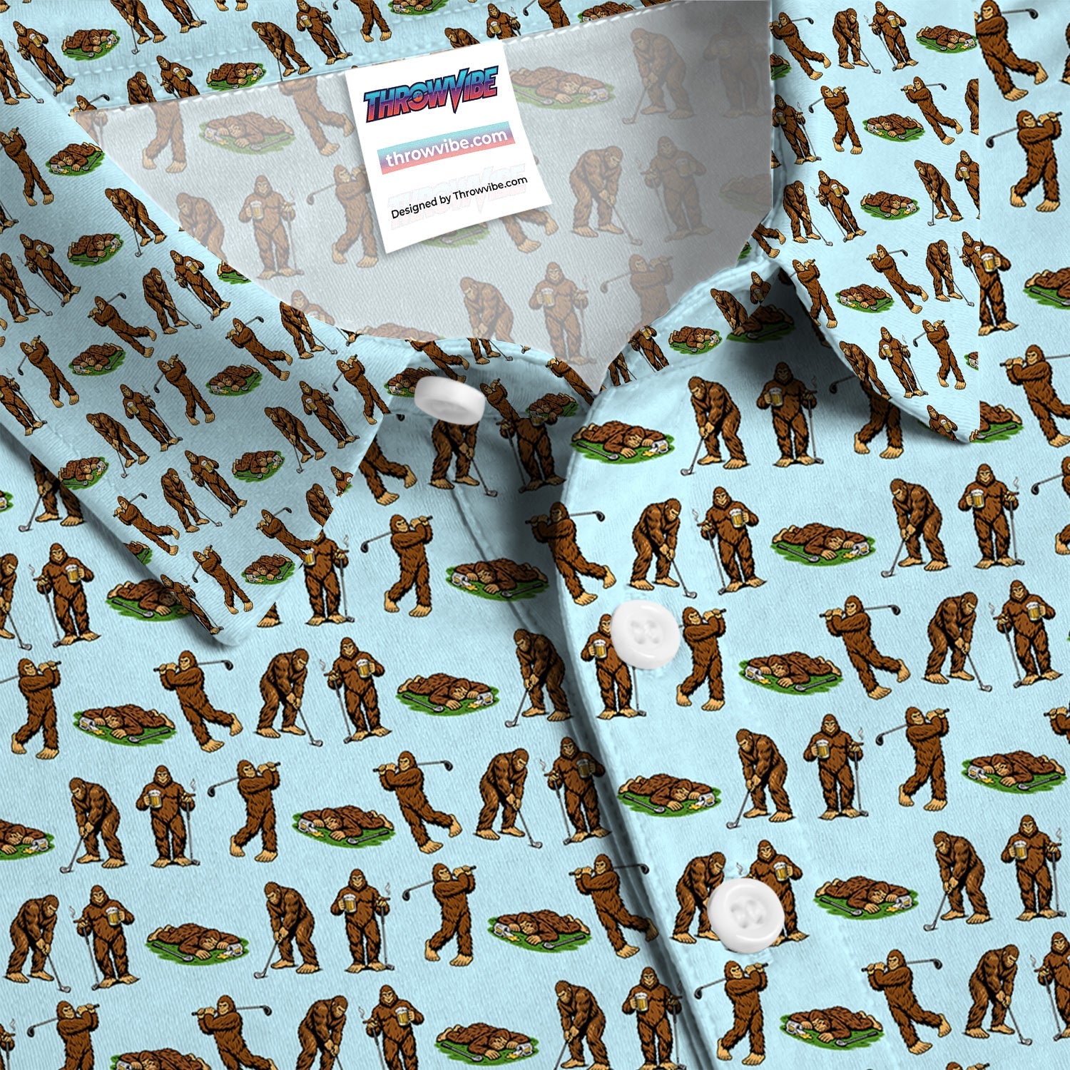 Funny Bigfoot Golf Polo Shirt, Sasquatch Golfer Pattern Shirt For Men, Unique Golfer Outfit