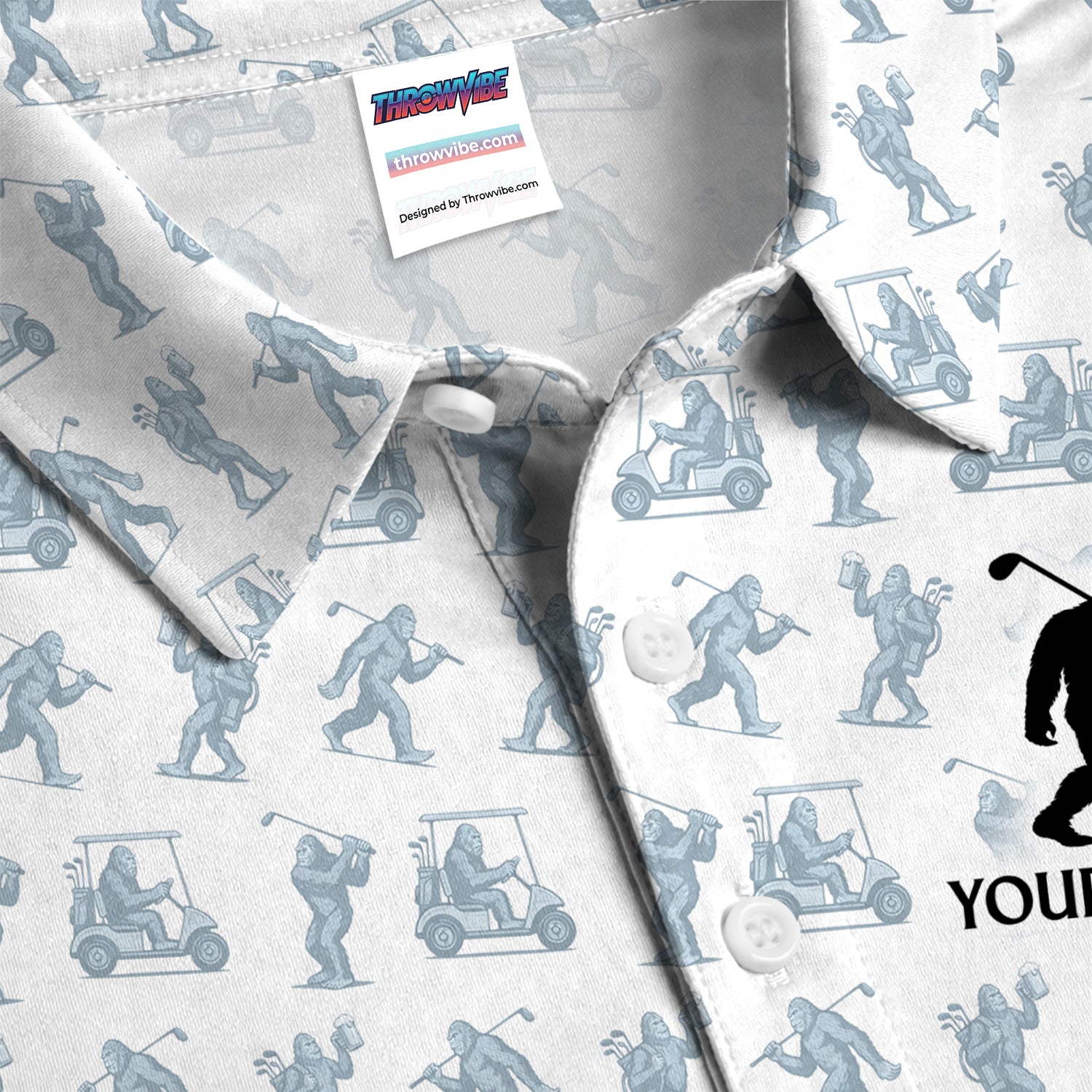 Personalized Bigfoot Golf Cart Pattern Polo Shirt, Funny Golf Shirt For Men, Golf Gift For Golfer