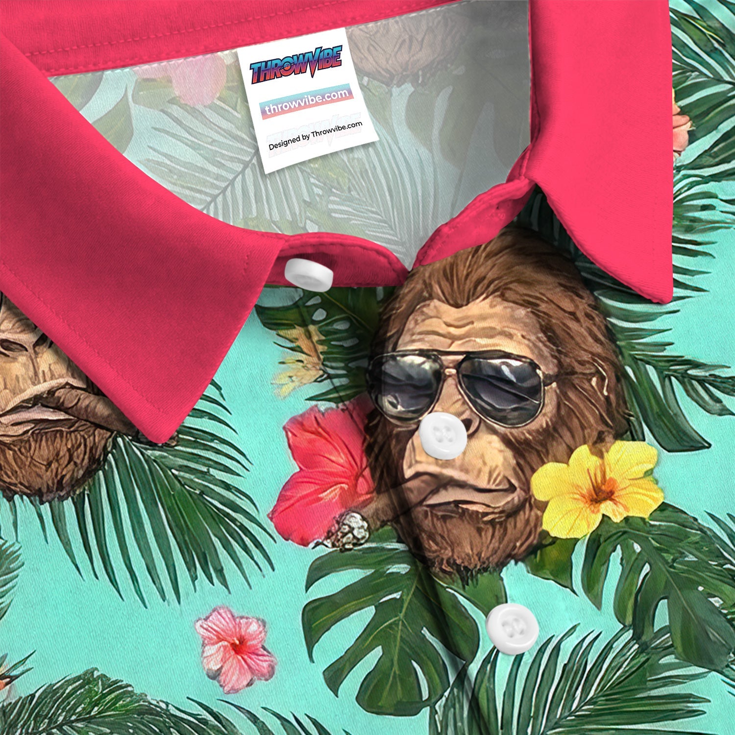 Funny Bigfoot Hawaiian Golf Polo Shirt, Smoking Sasquatch Tropical Aloha Shirt for Men