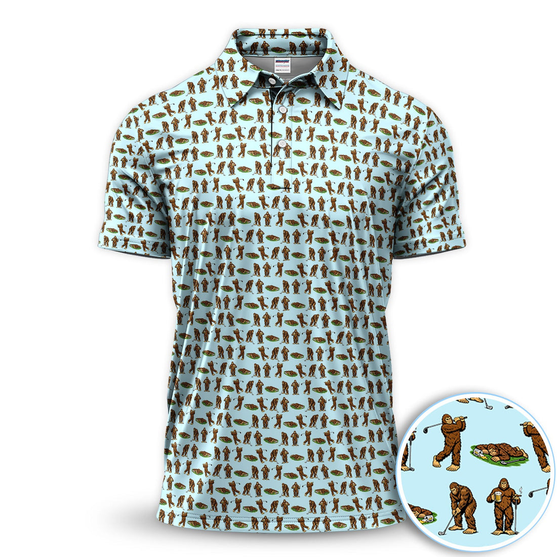Funny Bigfoot Golf Polo Shirt, Sasquatch Golfer Pattern Shirt For Men, Unique Golfer Outfit
