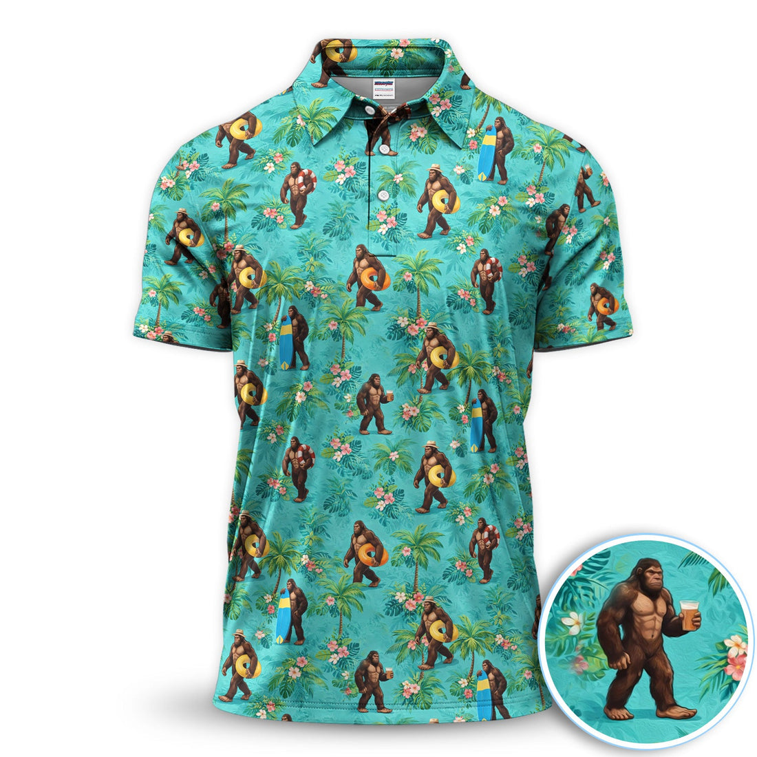 Funny Tropical Bigfoot Golf Pattern Shirt, Hawaiian Sasquatch Golf Shirt For Men, Beach Lover Gift