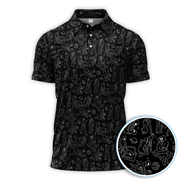 Minimalist Line Art Human Pattern Golf Polos, Funny Golf Shirt For Men, Crazy Golf Gift For Golfer