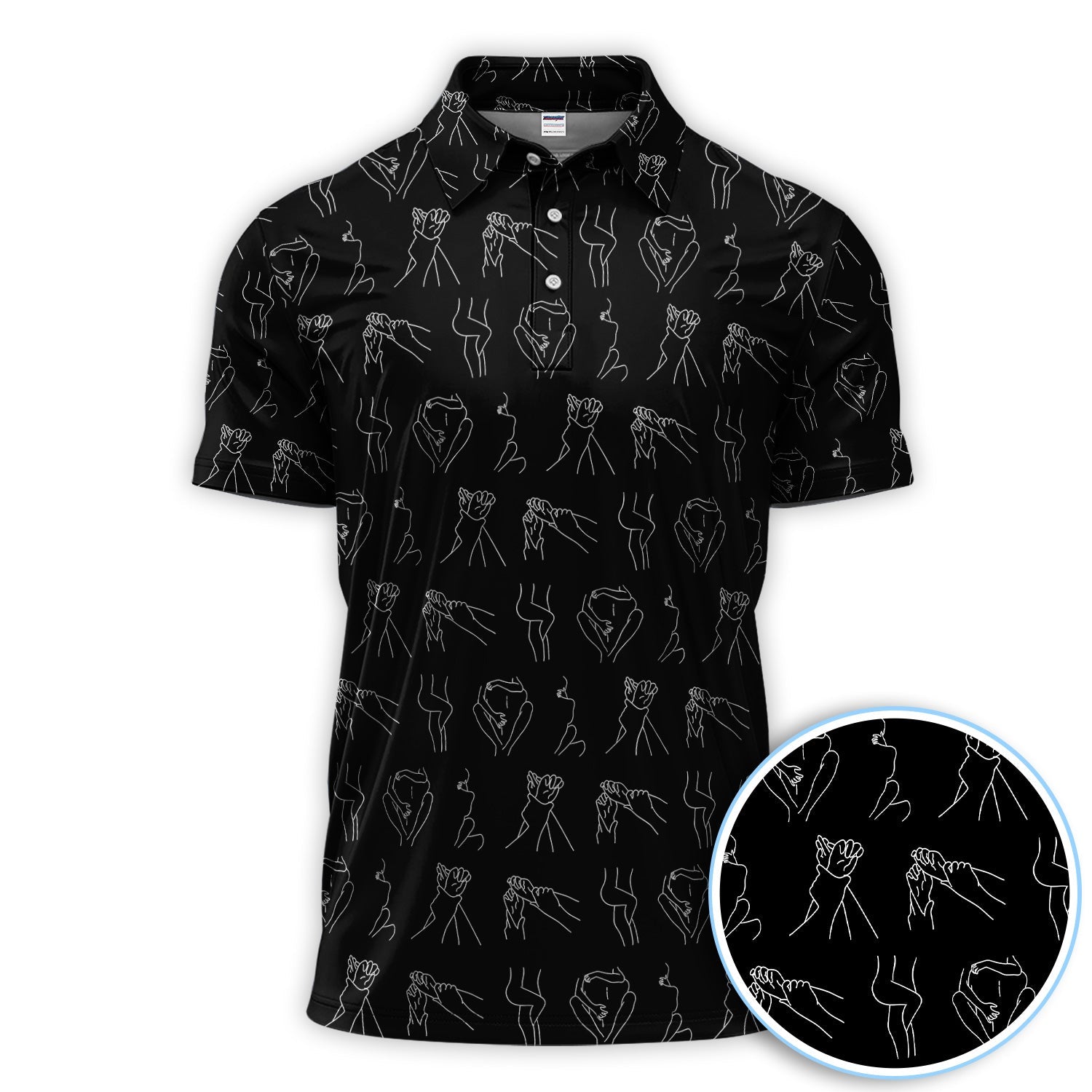 Minimal Line Art Pattern Golf Polos, Crazy Abstract Hands Golf Shirt For Men, Golf Gift For Golfer