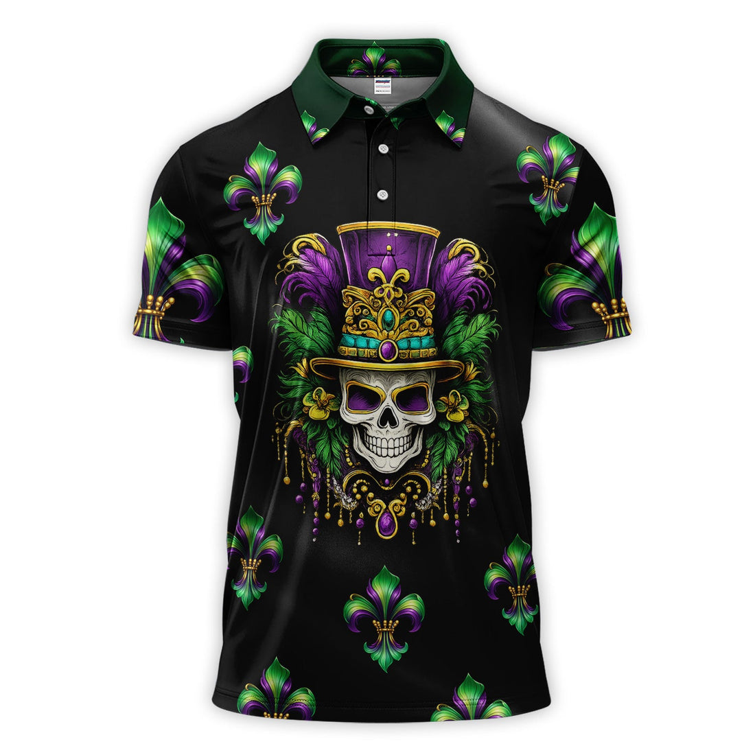 Mardi Gras Mask Skull Pattern Golf Shirt, Carnival Golf Polos For Men, Golf Gift For Golfer