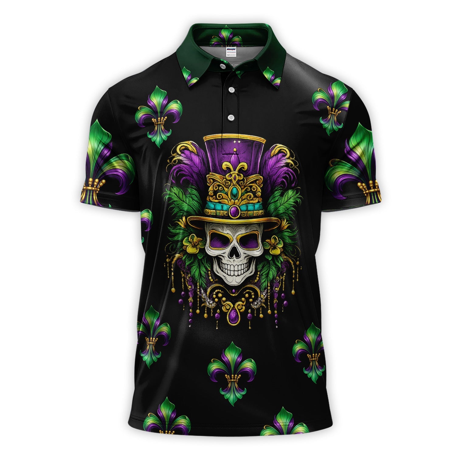 Mardi Gras Mask Skull Pattern Golf Shirt, Carnival Golf Polos For Men, Golf Gift For Golfer