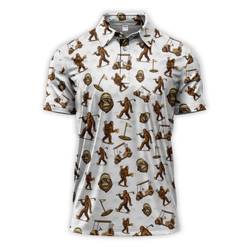 Sasquatch Pattern Golf Shirt For Men, Crazy Bigfoot Golf Polos, Funny Golf Gift For Golfer