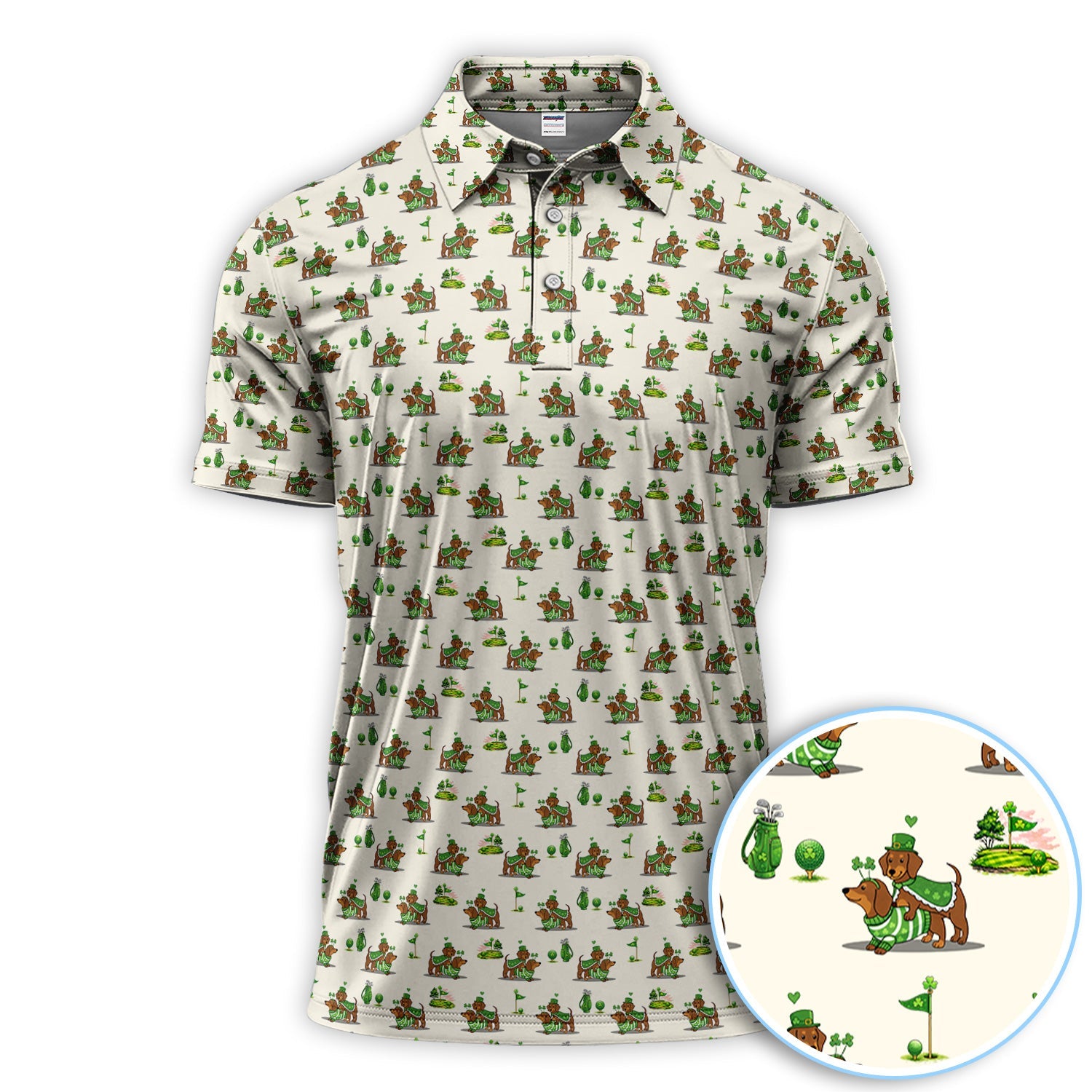 St Patrick’s Day Dachshund Patrick Golf Shirt, Wiener Dog Golf Polos For Men, Golf Gift For Golfer
