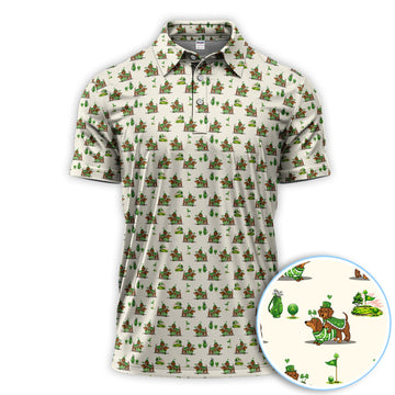 St Patrick’s Day Dachshund Patrick Golf Shirt, Wiener Dog Golf Polos For Men, Golf Gift For Golfer