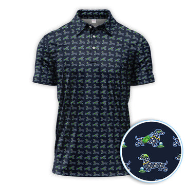 Funny Dachshund Pattern Golf Polos, Wiener Dog Golf Shirt For Golfer, Golf Gift For Men