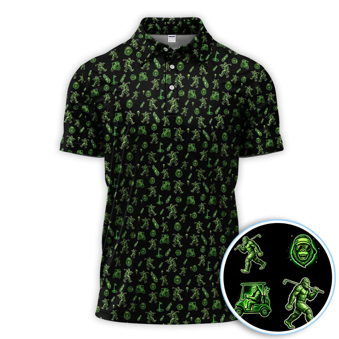 Sasquatch Neon Green Golf Pattern Shirt, Funny Bigfoot Golf Polos For Men, Golf Gift For Golfer