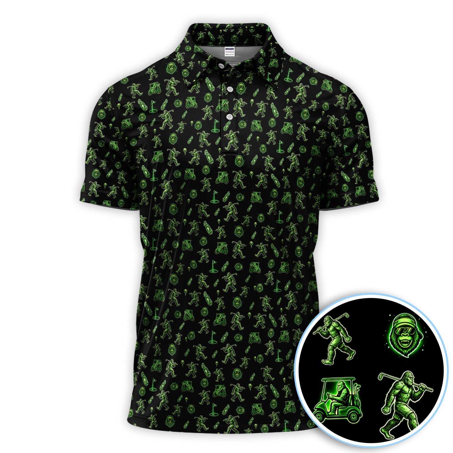 Sasquatch Neon Green Golf Pattern Shirt, Funny Bigfoot Golf Polos For Men, Golf Gift For Golfer