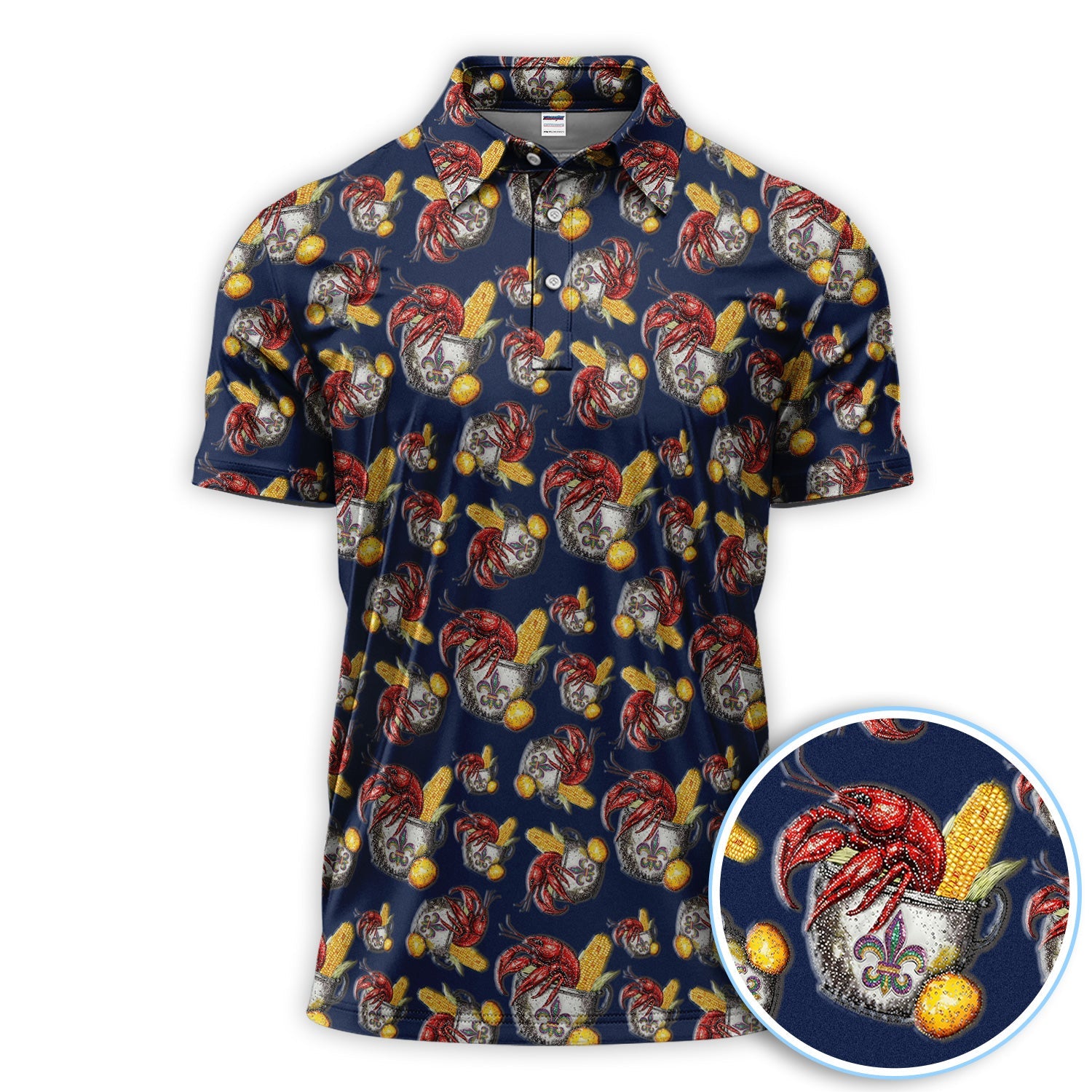 Mardi Gras Crawfish Pattern Golf Shirt, Funny Louisiana Crawfish Golf Polos For Men, Golf Gift For Golfer