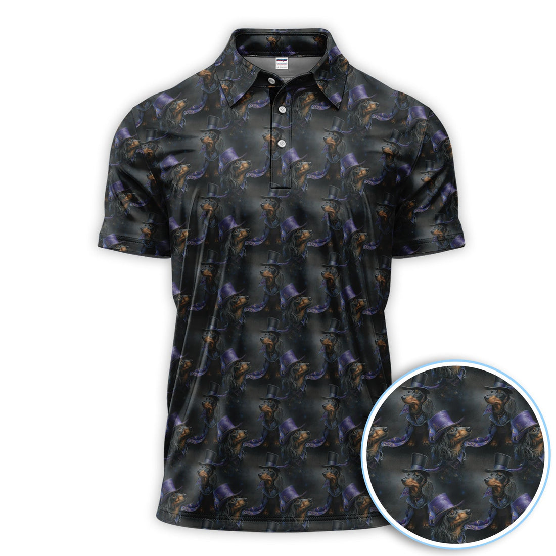 Elegant Dachshund Pattern Golf Shirt, Crazy Wiener Dog Golf Shirt For Golfer, Golf Gift For Men