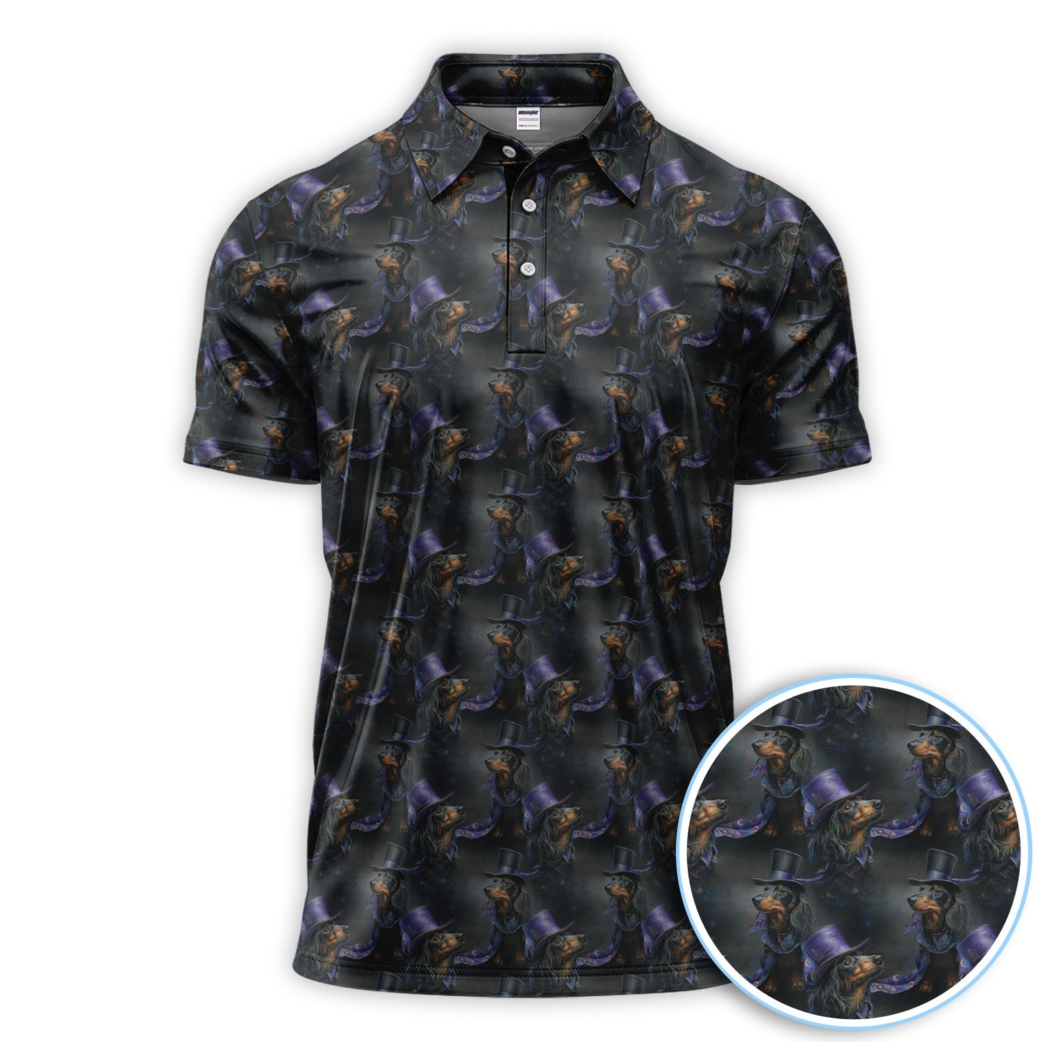 Elegant Dachshund Pattern Golf Shirt, Crazy Wiener Dog Golf Shirt For Golfer, Golf Gift For Men