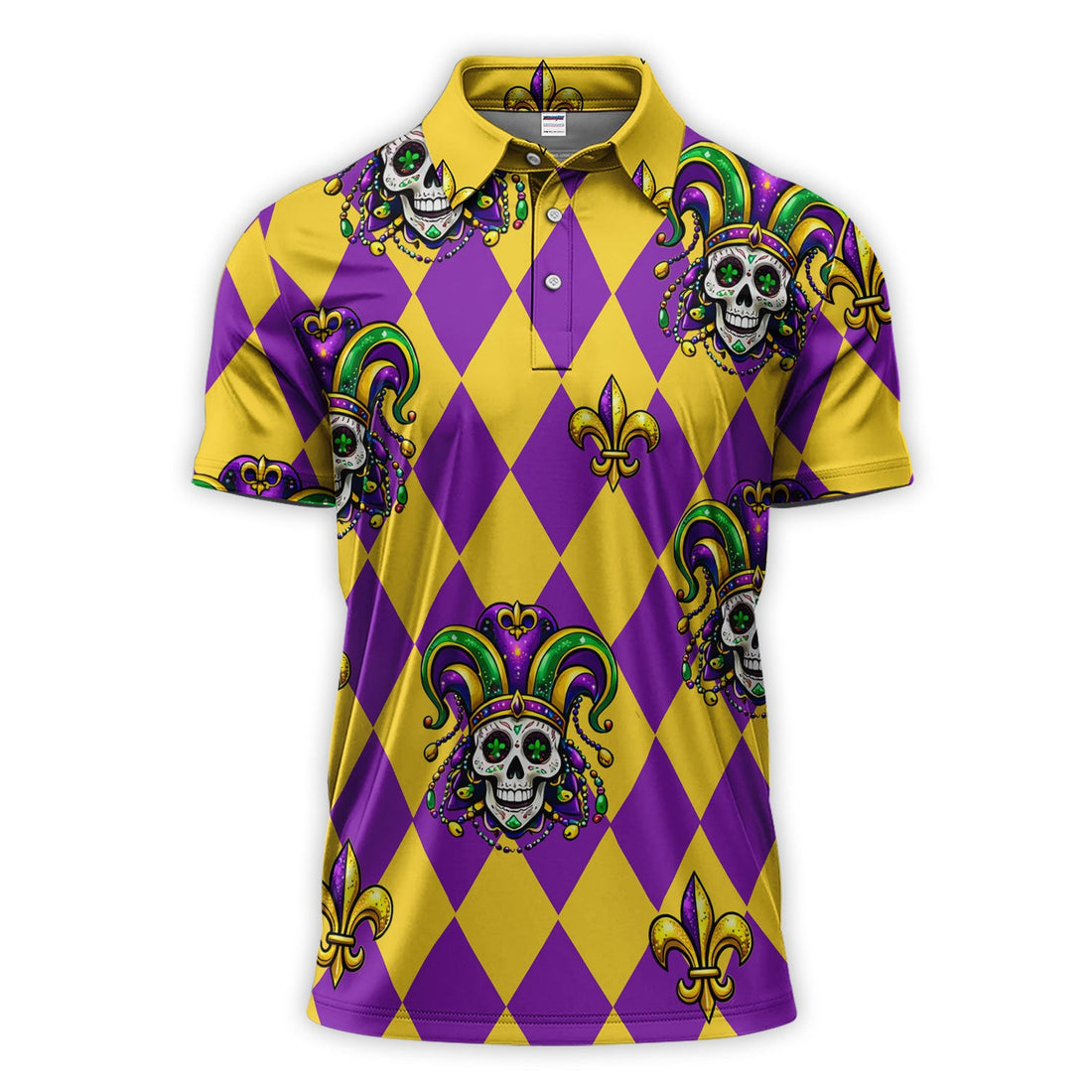 Mardi Gras Carnival Mask Skull Pattern Golf Shirt, Holiday Golf Polos For Men, Golf Gift For Golfer