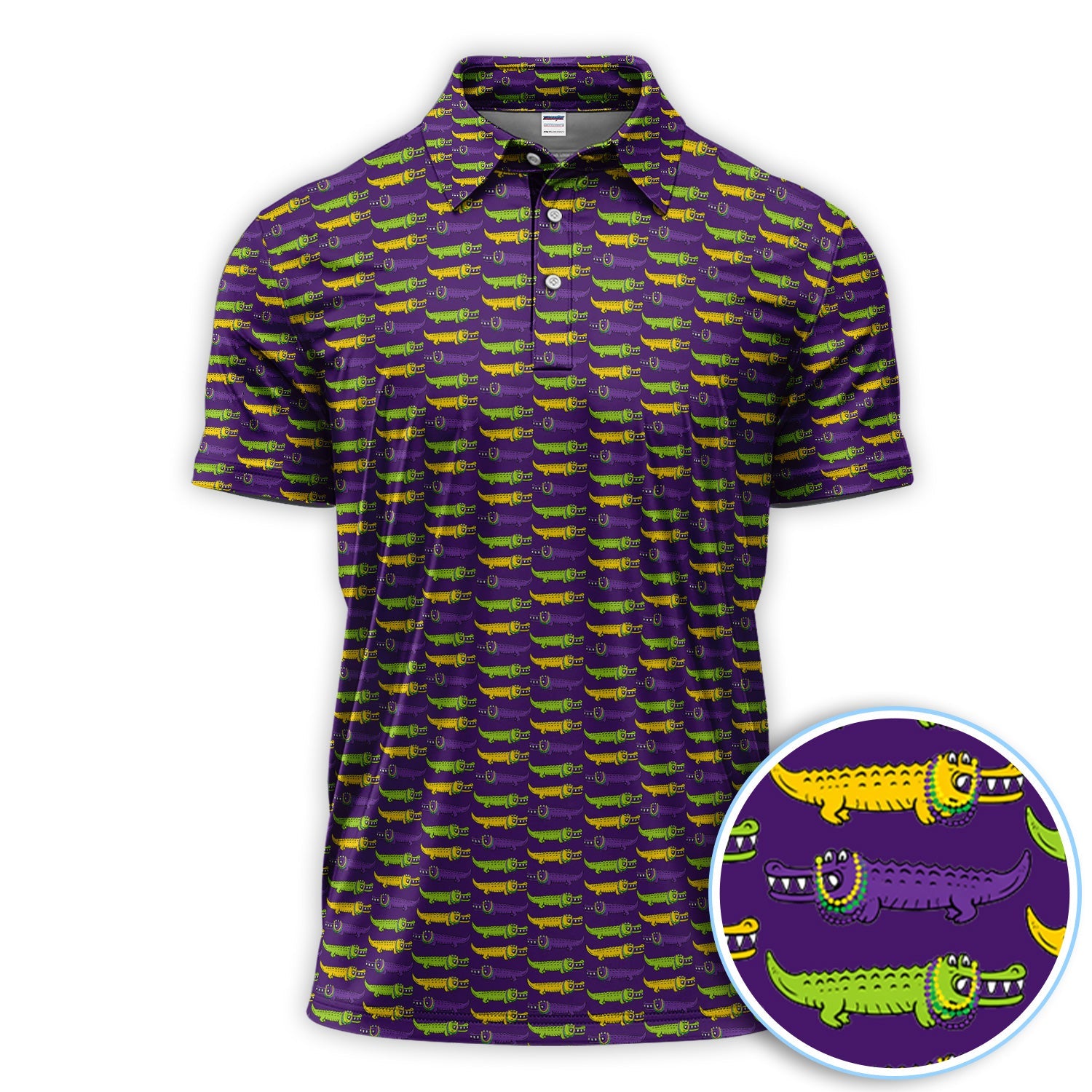 Mardi Gras Alligator Pattern Golf Shirt, Carnival Golf Shirt For Men, Golf Gift For Golfer