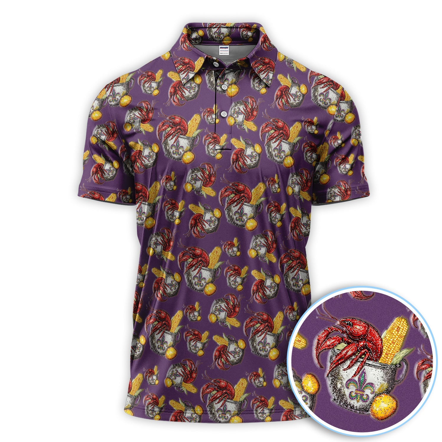 Mardi Gras Crawfish Pattern Golf Shirt, Funny Louisiana Crawfish Golf Polos For Men, Golf Gift For Golfer
