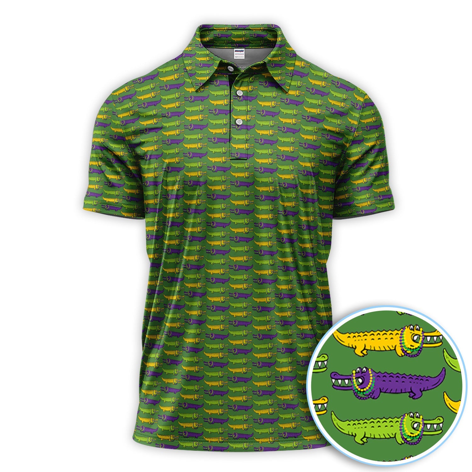 Mardi Gras Alligator Pattern Golf Shirt, Carnival Golf Shirt For Men, Golf Gift For Golfer