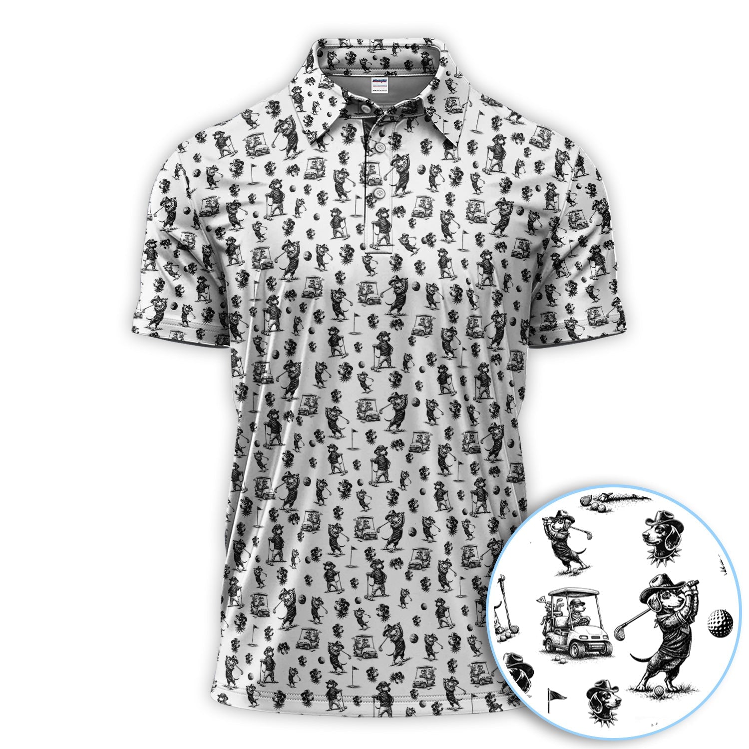 Funny Dachshund Pattern Golf Shirt, Crazy Wiener Dog Golf Polos For Men, Golf Gift For Golfer