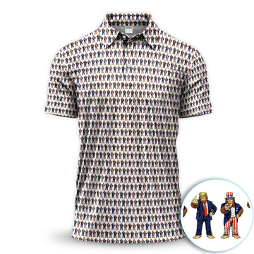 Funny Patriotic Bigfoot Polo Shirt, Trump & Uncle Sam Sasquatch Pattern Shirt, 4th of July Golf Gift For Men