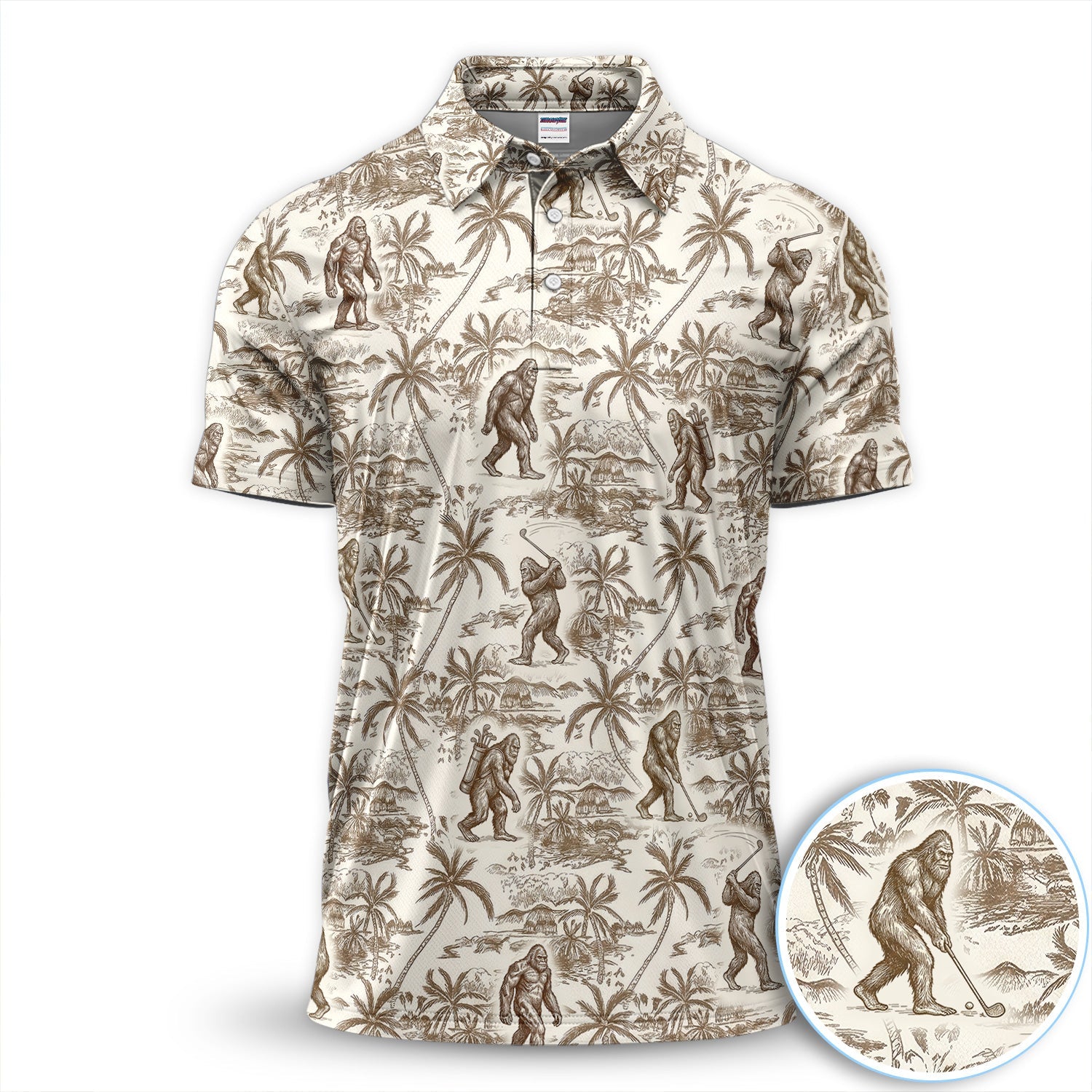 Vintage Bigfoot Tropical Pattern Golf Shirt, Sasquatch Island Golf Shirt For Men, Golfer Gift