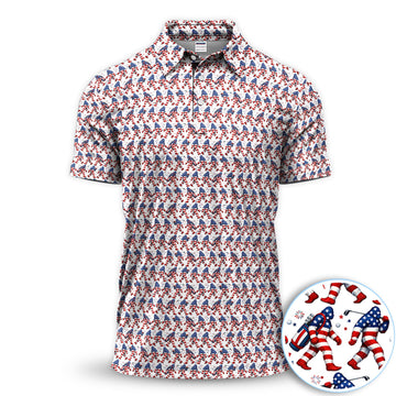 Patriotic Bigfoot Golf Pattern Shirt, American Flag Sasquatch Golf Shirt For Men, 4th Of July Gift