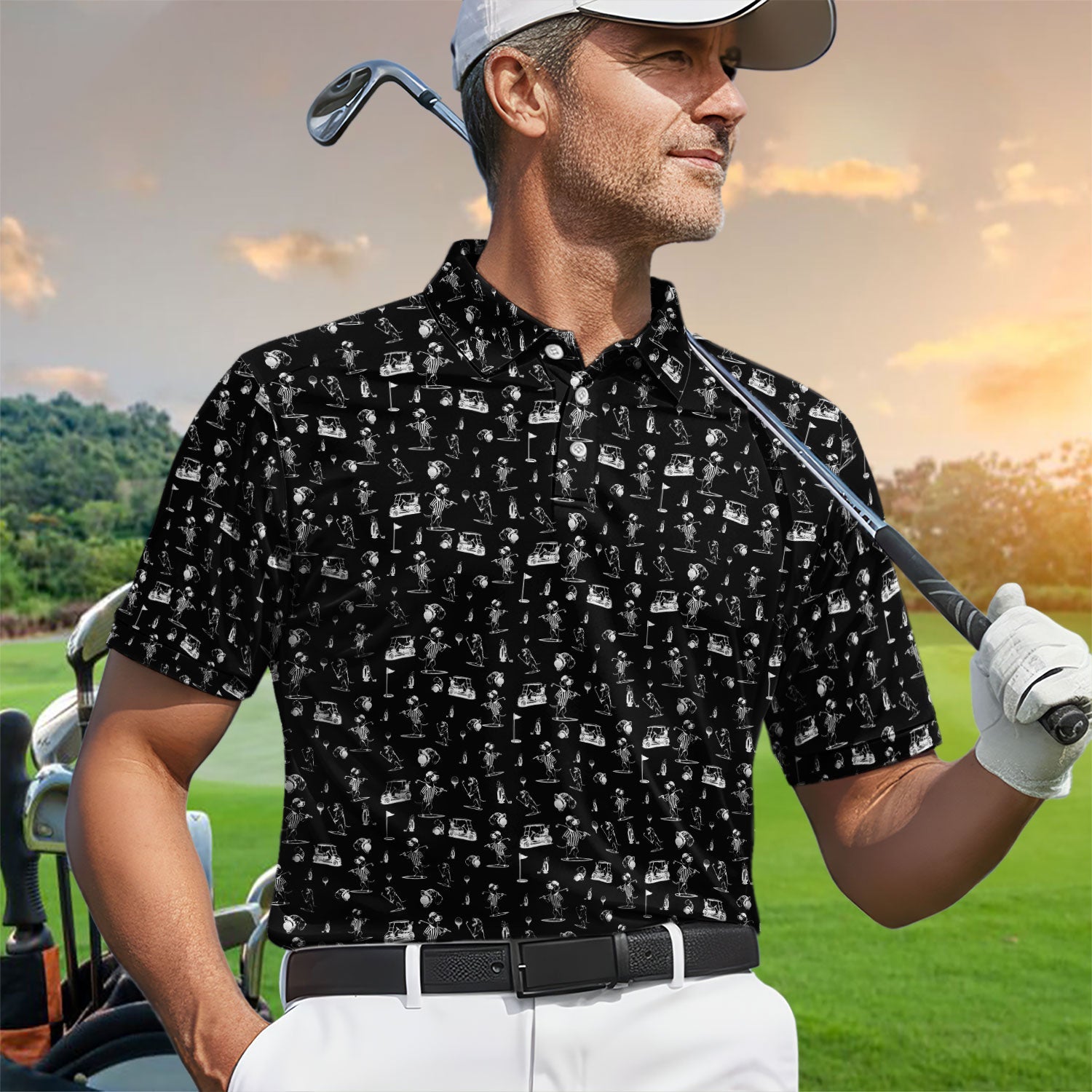 Dachshund Pattern Golf Shirt, Crazy Wiener Dog Golf Polos, Golf Gift For Dogs Lover