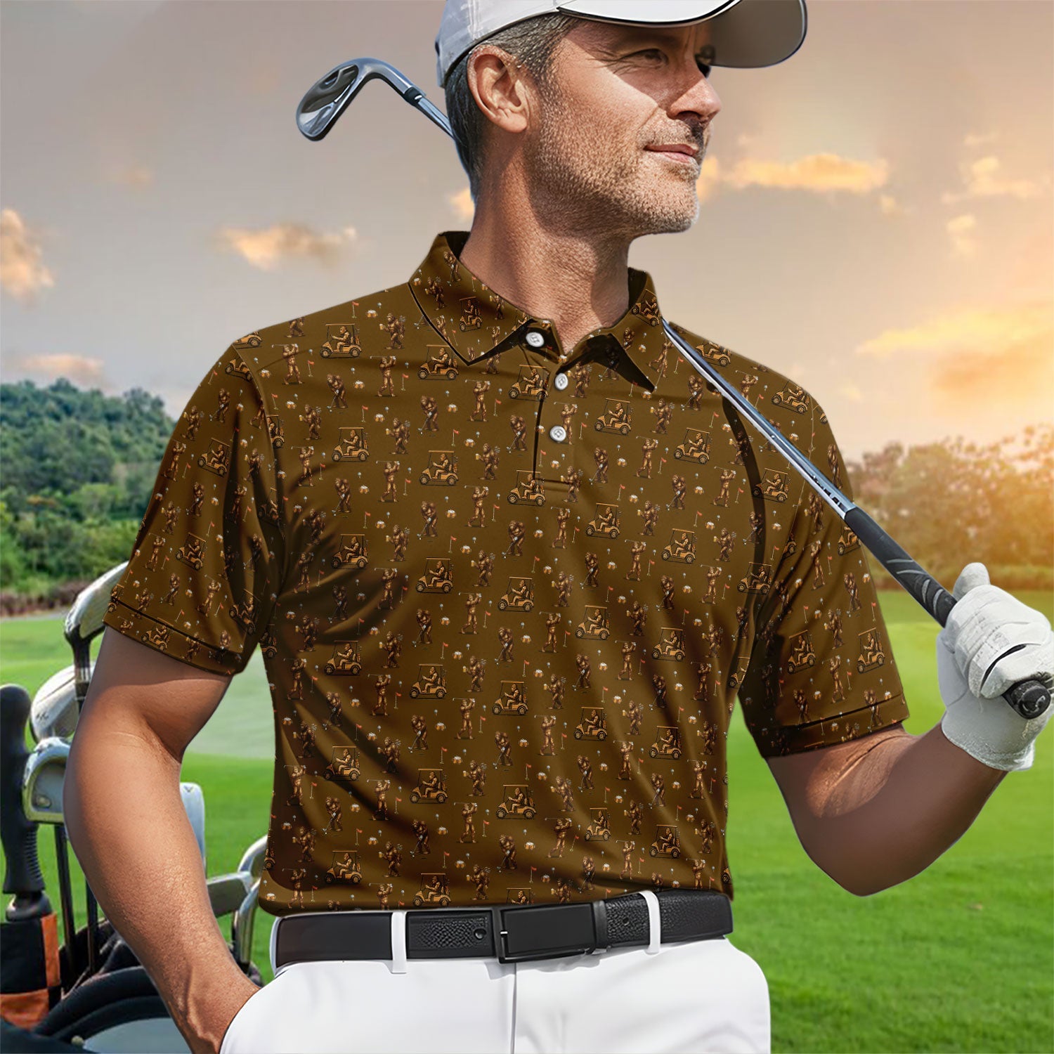 Funny Bigfoot Golf Shirt, Squatch Bigfoot And Beer Pattern Golf  Polos, Crazy Golf Gift For Golfer