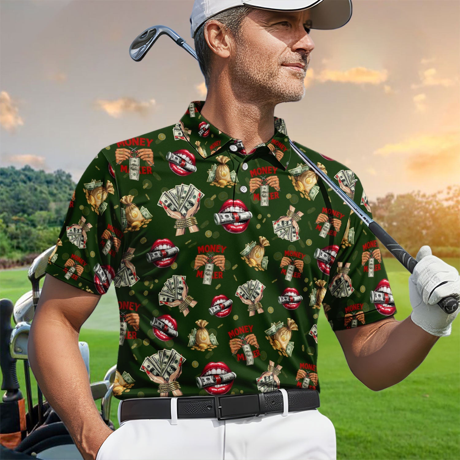 Funny Money Golf Shirt, Make Money Pattern Golf Polos, Crazy Golf Gift For Men