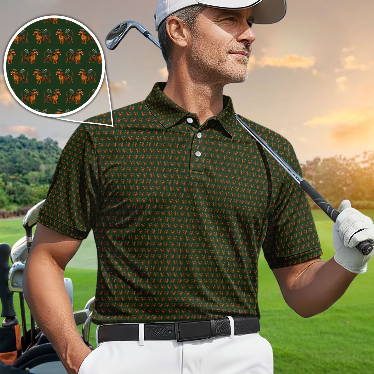 Dachshund Pattern Golf Polos, Crazy Dachshund Golf Shirt For Men, Funny Golf Shirt
