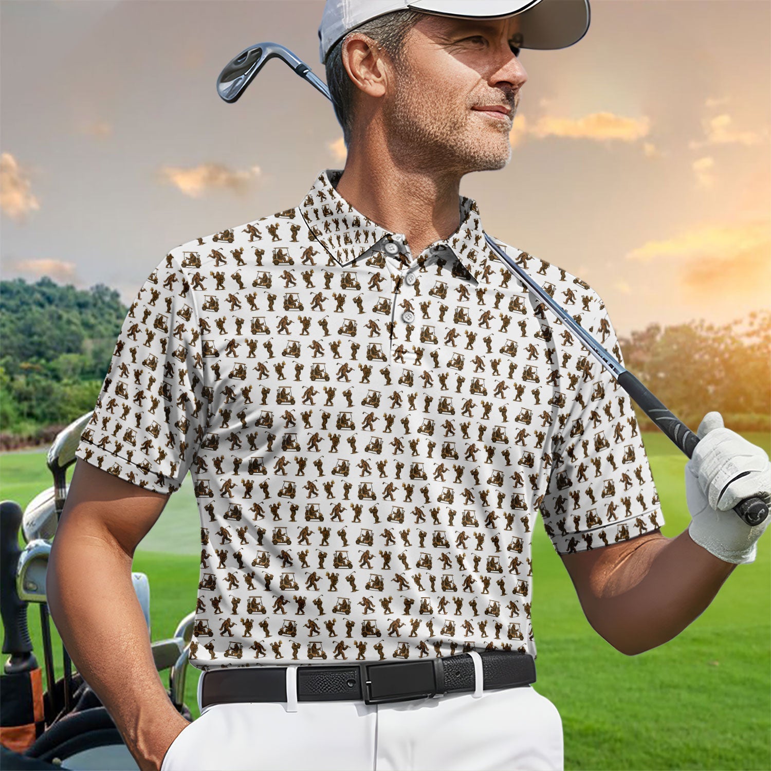 Crazy Golf Pattern Shirt, Bigfoot Golf Shirt For Men, Golf Gift For Golfer