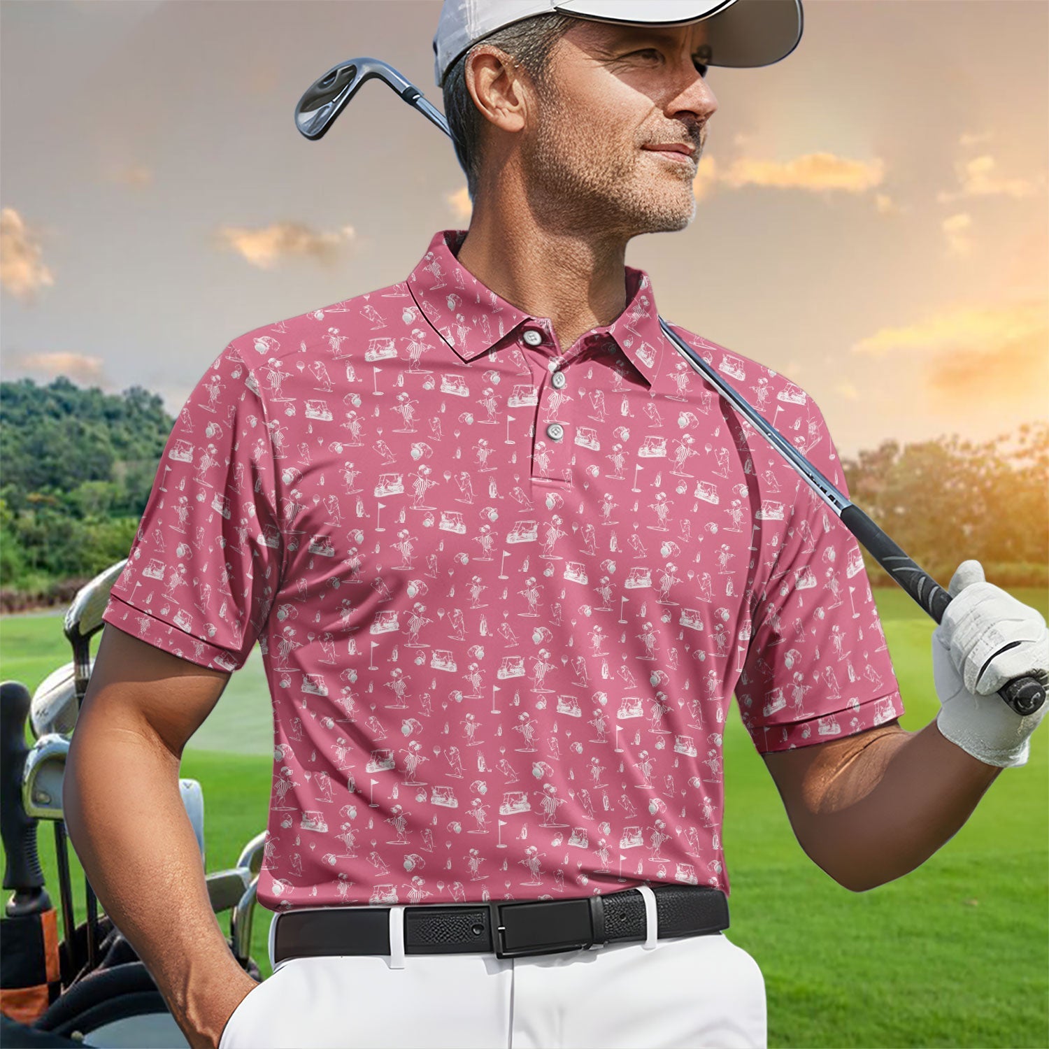 Dachshund Pattern Golf Shirt, Crazy Wiener Dog Golf Polos, Golf Gift For Dogs Lover