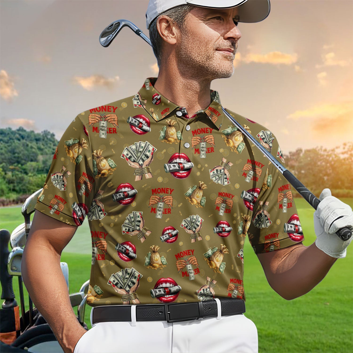 Funny Money Golf Shirt, Make Money Pattern Golf Polos, Crazy Golf Gift For Men
