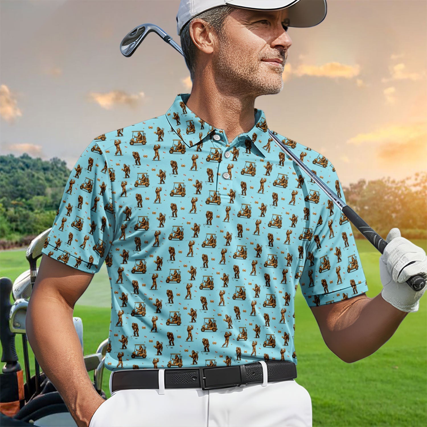 Funny Bigfoot Golf Shirt, Squatch Bigfoot And Beer Pattern Golf  Polos, Crazy Golf Gift For Golfer
