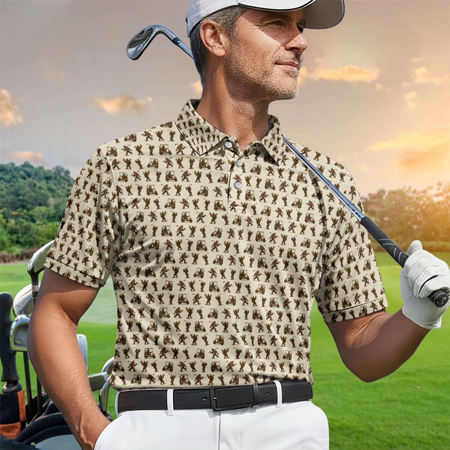 Crazy Golf Pattern Shirt, Bigfoot Golf Shirt For Men, Golf Gift For Golfer