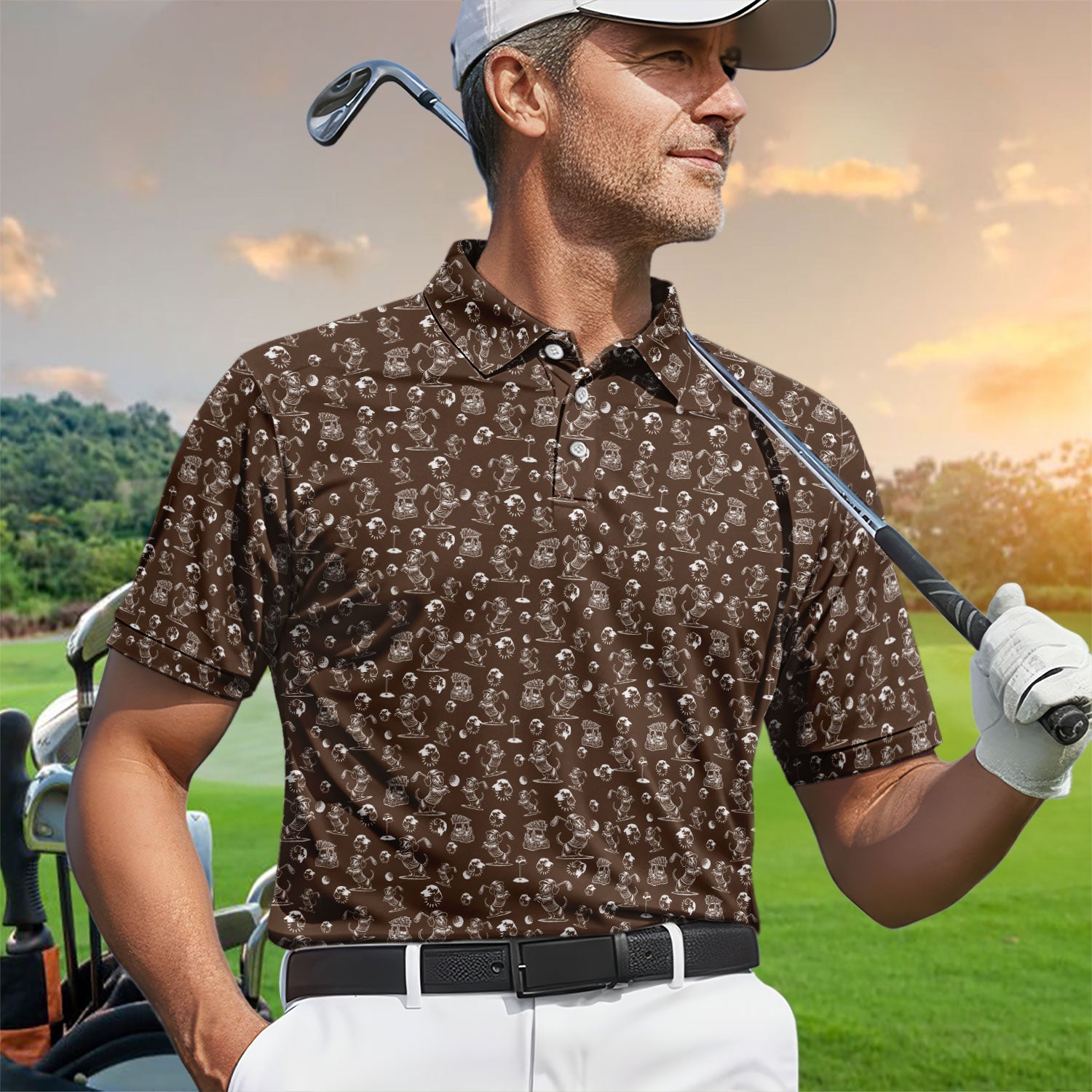 Dachshund Pattern Golf Shirt for Men, Funny Golf Polos, Golf Gift For Men