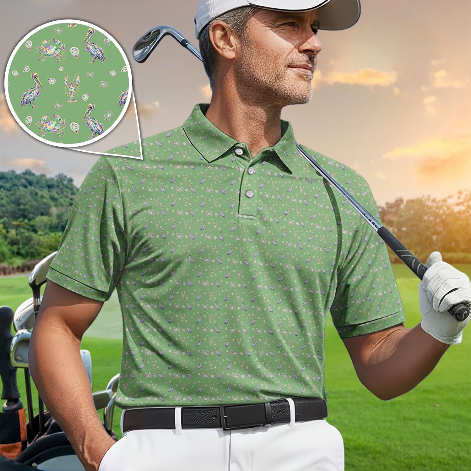 Crazy Mardi Gras Golf Polos For Golfer, Funny Holiday Pattern Golf Shirt, Golf Gift For Men