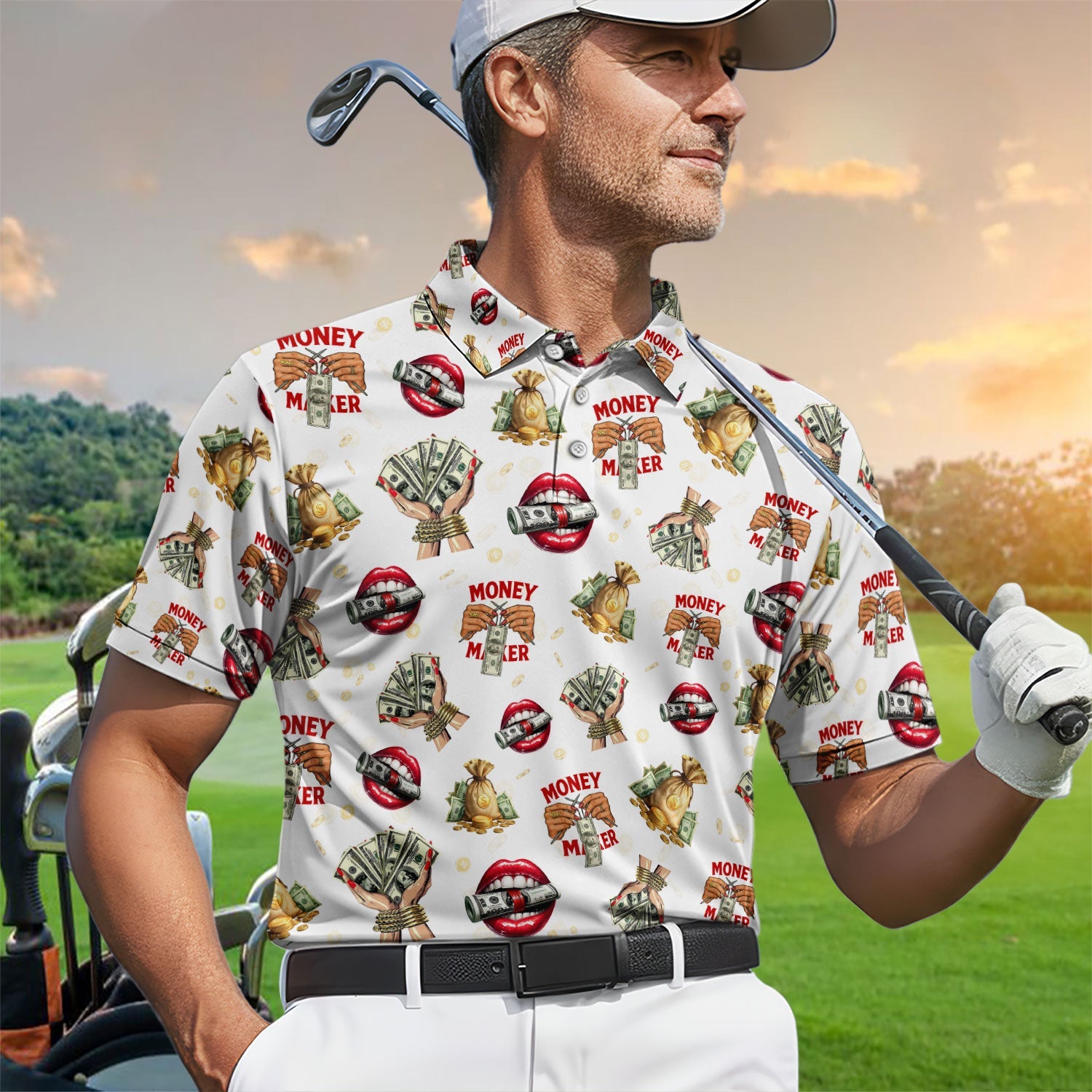 Funny Money Golf Shirt, Make Money Pattern Golf Polos, Crazy Golf Gift For Men