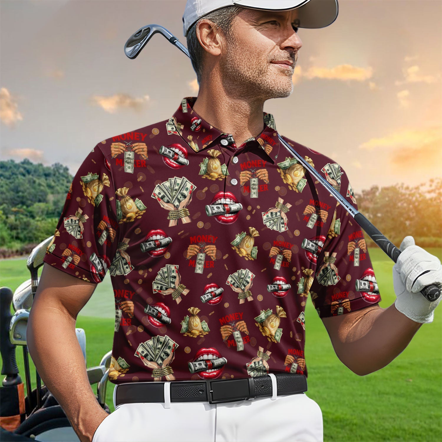 Funny Money Golf Shirt, Make Money Pattern Golf Polos, Crazy Golf Gift For Men