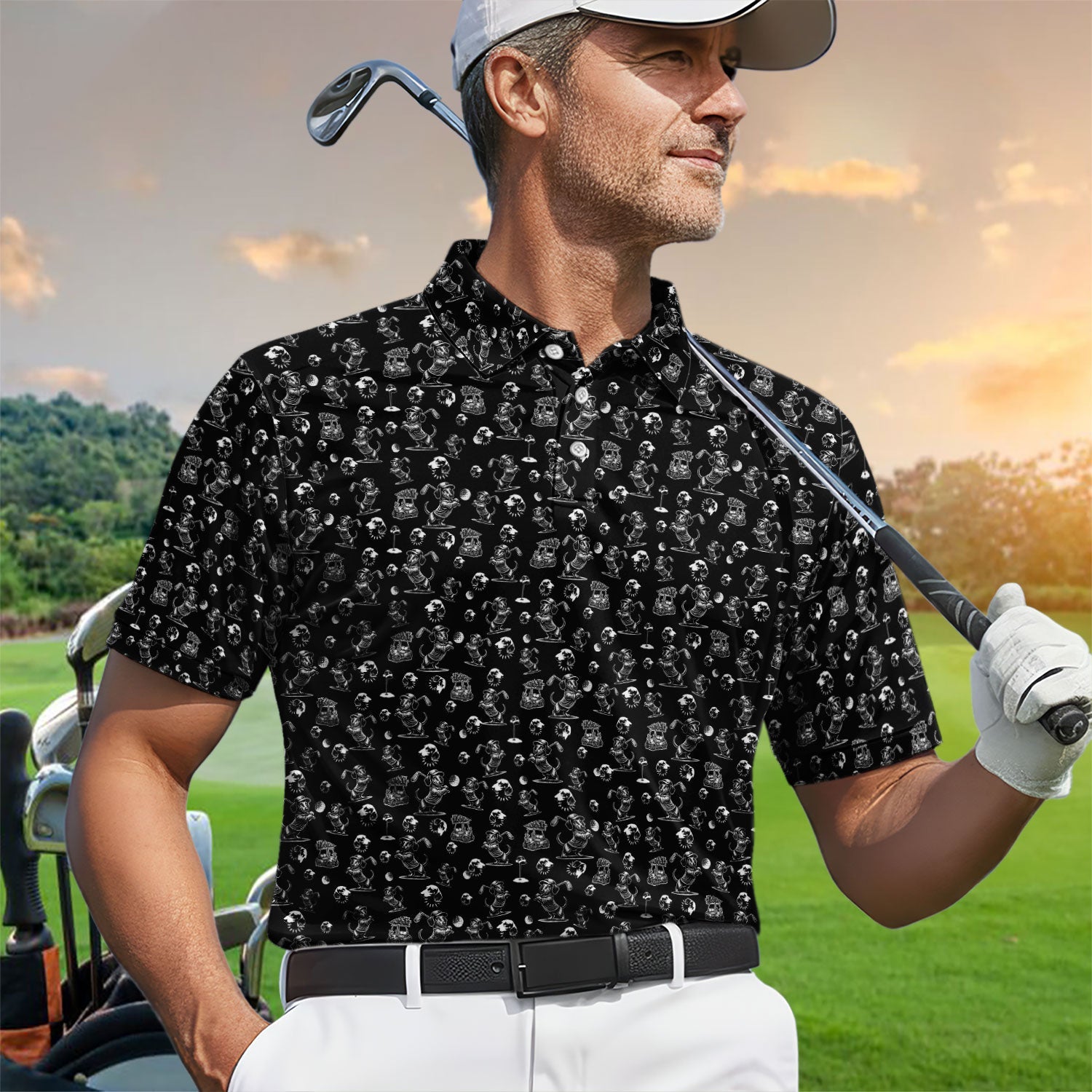 Dachshund Pattern Golf Shirt for Men, Funny Golf Polos, Golf Gift For Men