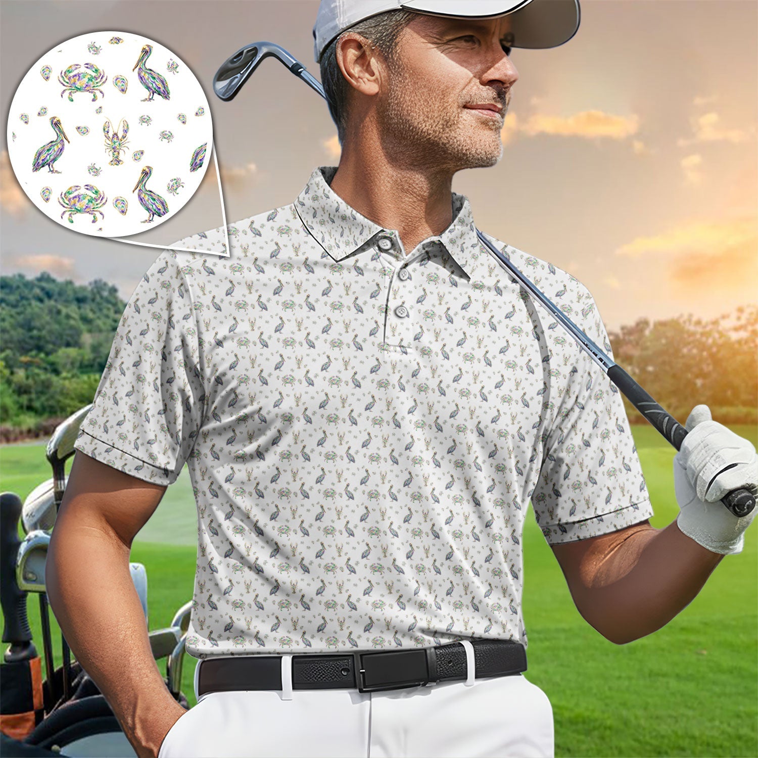 Crazy Mardi Gras Golf Polos For Golfer, Funny Holiday Pattern Golf Shirt, Golf Gift For Men