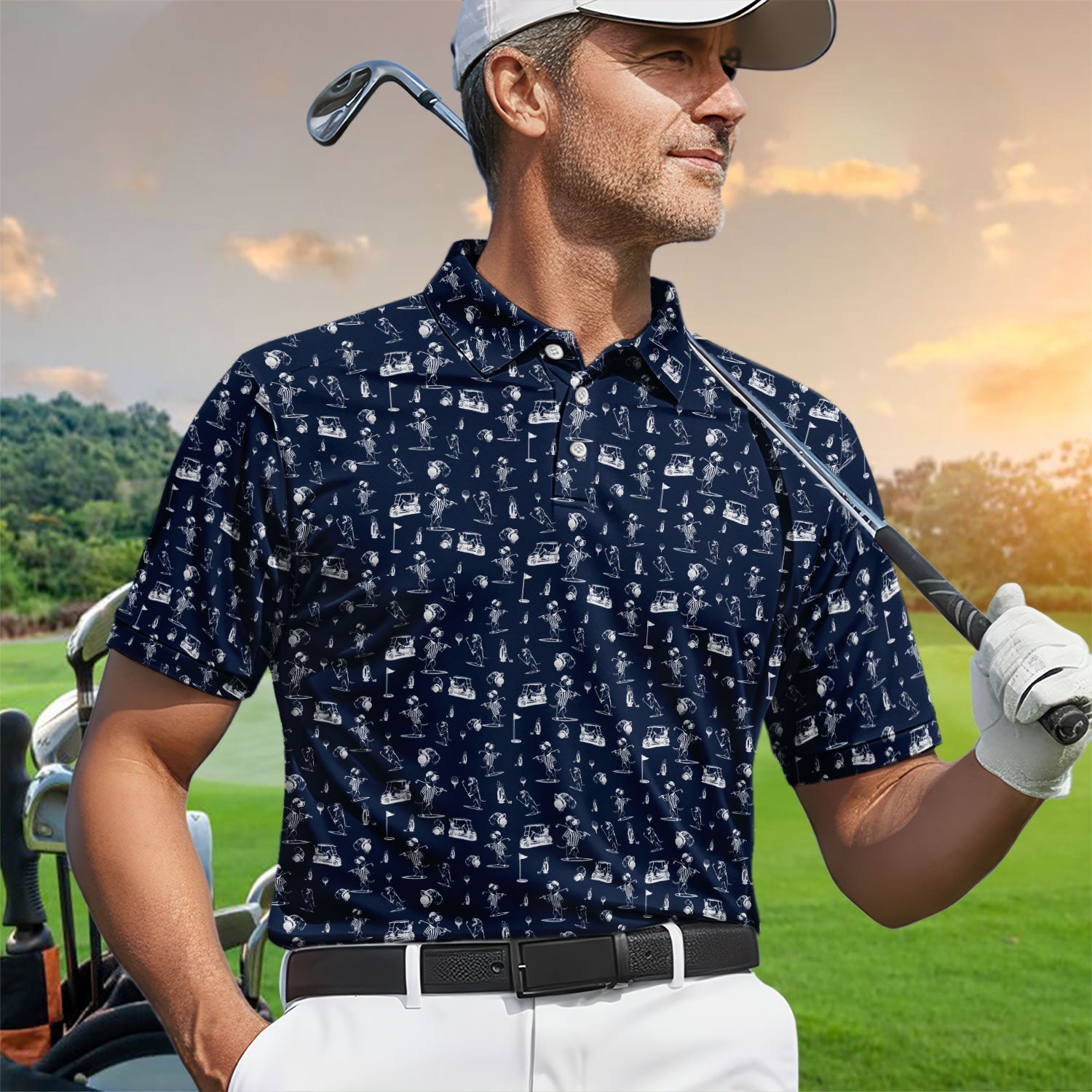 Dachshund Pattern Golf Shirt, Crazy Wiener Dog Golf Polos, Golf Gift For Dogs Lover