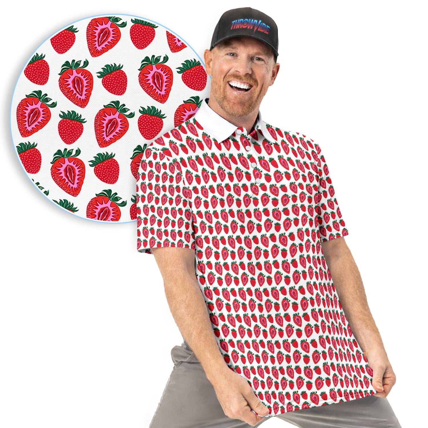 Cute Strawberry Golf Pattern Shirt, Sweet Fruit Aesthetic Golf Shirt For Men, Berry Lover Gift